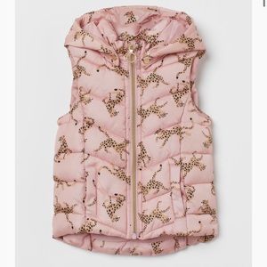 H&M Girls Kids Light Pink Cheetah Puff Vest with a Detachable Hood Size 2-4Y